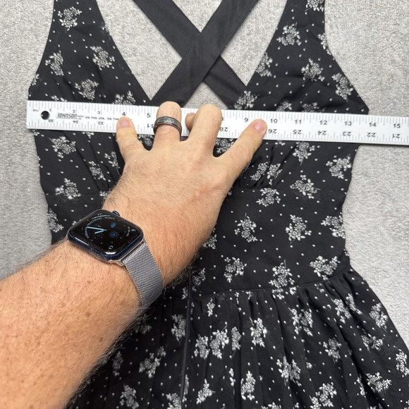 Y2K Floral Sundress Black Fit &‎ Flare Crossback Mini Dress Small Cottagecore - Picture 5 of 9